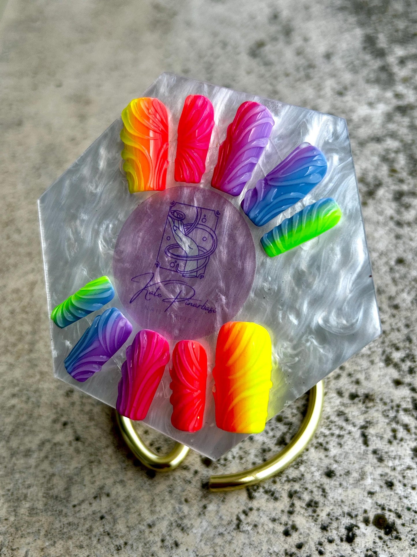 Neon Electric Wave 3D Textured Press-On Nails