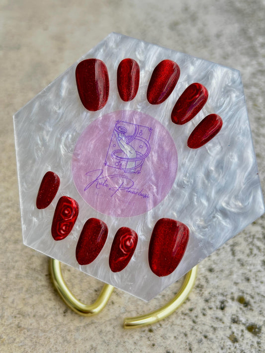 Crimson Velvet 3D Magnet Rose Press-On Nails