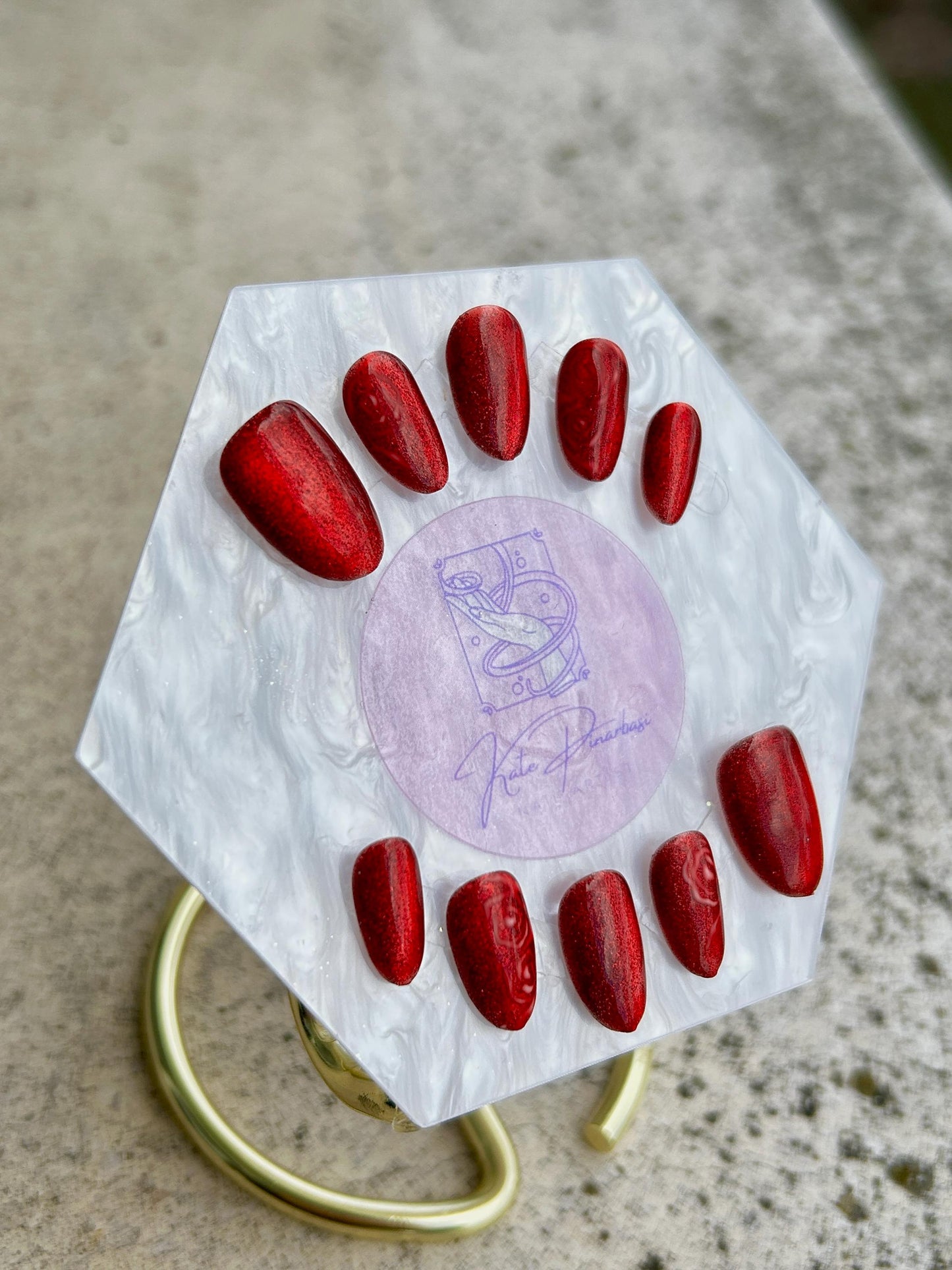 Crimson Velvet 3D Magnet Rose Press-On Nails