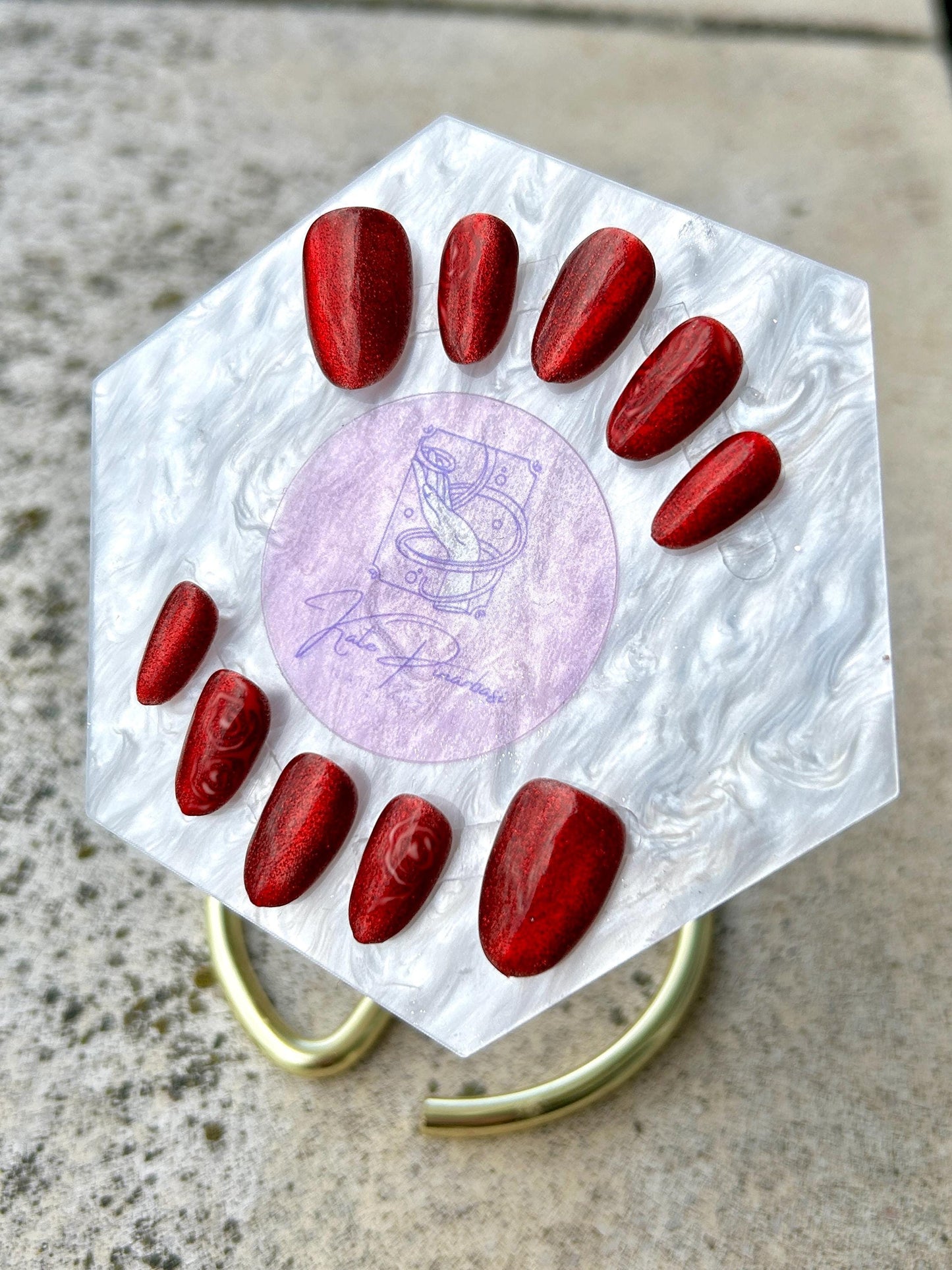 Crimson Velvet 3D Magnet Rose Press-On Nails